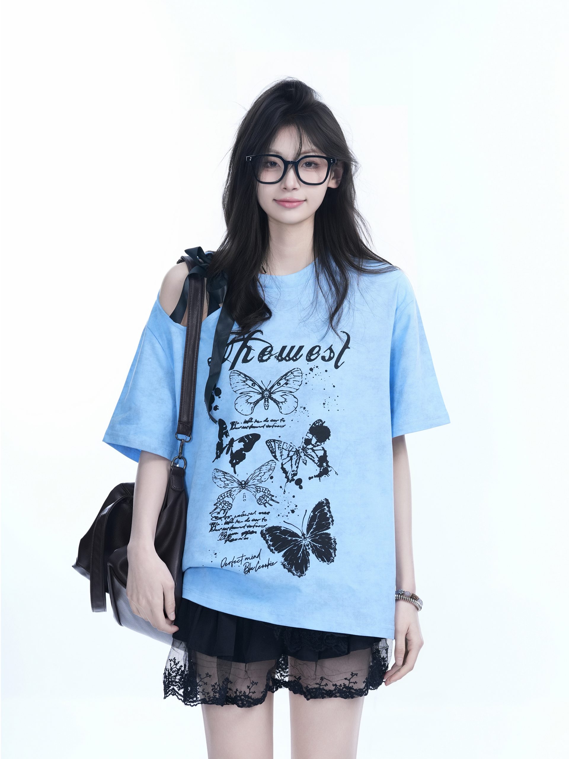 Off-Shoulder Butterfly Knot Tie Short Sleeve T-Shirt for Women - Summer Loose Fit Casual Top, Sweet Cool Style, Y2K Aesthetic Off-Shoulder Butterfly Knot Tie Short Sleeve T-Shirt for Women - Summer Loose Fit Casual Top, Sweet Cool Style, Y2K Aesthetic