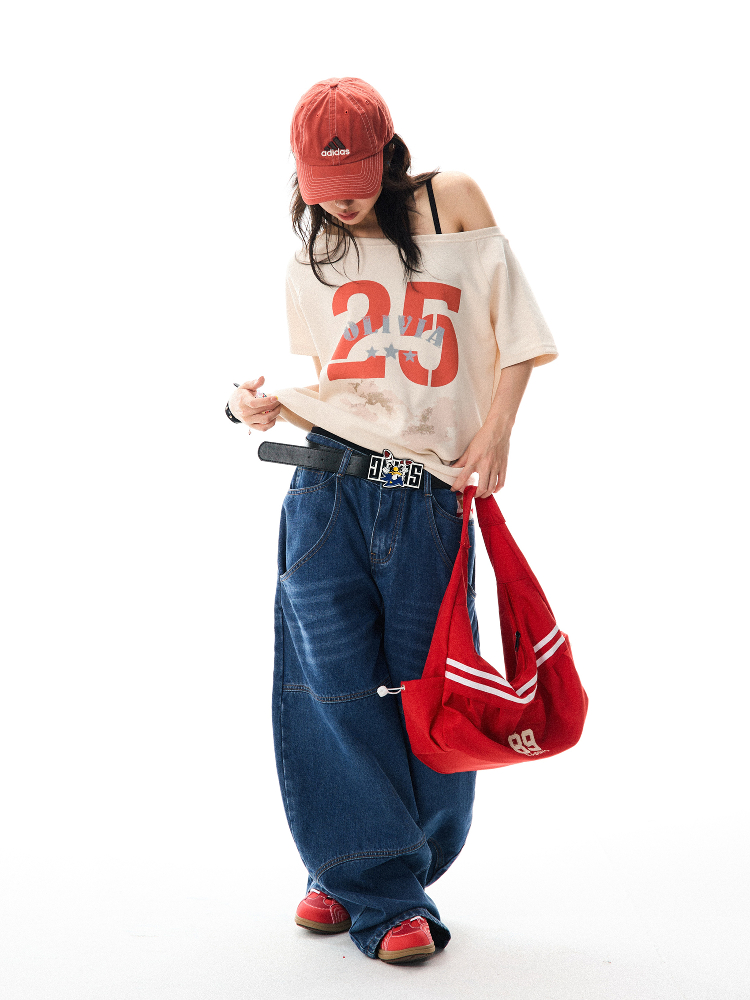 Off-Shoulder Letter Print Short-Sleeve T-Shirt for Women - Spicy Girl Style, Slim-Fit Casual Summer Top, American Fashion, Versatile 90s Vibe Off-Shoulder Letter Print Short-Sleeve T-Shirt for Women - Spicy Girl Style, Slim-Fit Casual Summer Top, American Fashion, Versatile 90s Vibe