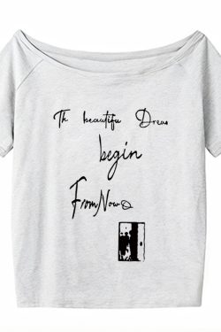 Off-Shoulder Letter Print T-Shirt for Women - Casual Loose Fit Summer Top, American Style, Slimming One-Shoulder Design