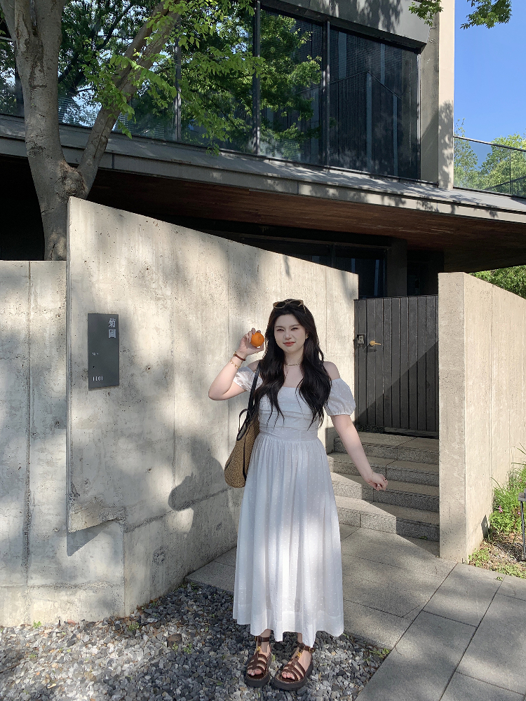 Off-Shoulder Little White Dress with Pleats, Embroidery, and Polka Dots – South France Holiday Style Off-Shoulder Little White Dress with Pleats, Embroidery, and Polka Dots – South France Holiday Style