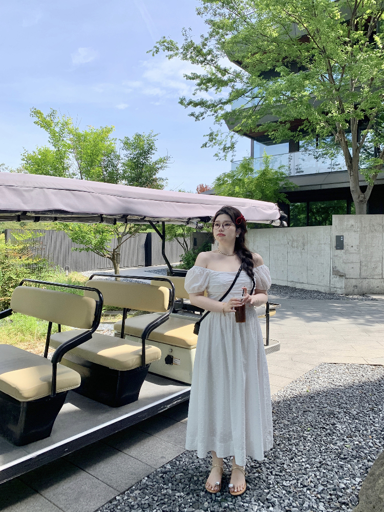 Off-Shoulder Little White Dress with Pleats, Embroidery, and Polka Dots – South France Holiday Style Off-Shoulder Little White Dress with Pleats, Embroidery, and Polka Dots – South France Holiday Style