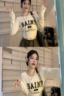 Off-Shoulder Long Sleeve T-Shirt for Women - European and American Style, Spring Versatile Thin Sun Protection, Slim Fit Top