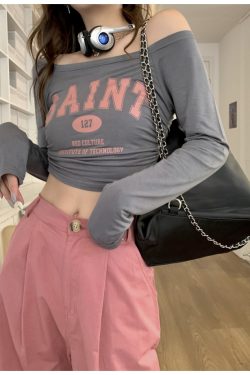 Off-Shoulder Long Sleeve T-Shirt for Women - European and American Style, Spring Versatile Thin Sun Protection, Slim Fit Top