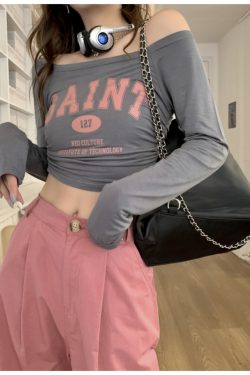 Off-Shoulder Long Sleeve T-Shirt for Women - European and American Style, Spring Versatile Thin Sun Protection, Slim Fit Top