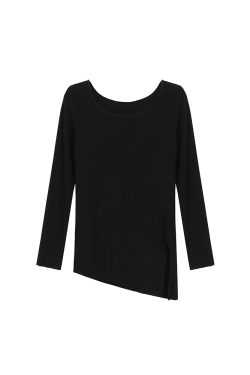 Off-Shoulder Long Sleeve T-Shirt for Women - Slimming Autumn Design, Low Neck Sexy Top, Trendy Y2K Style