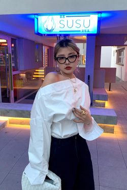 Off-Shoulder Long Sleeve White Shirt for Women - Unique Spring Fashion Top, Trendy 90s Style