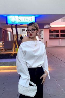 Off-Shoulder Long Sleeve White Shirt for Women - Unique Spring Fashion Top, Trendy 90s Style