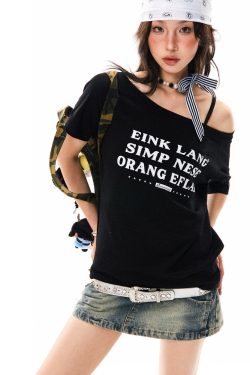 Off-Shoulder Loose White Short Sleeve T-Shirt for Women - Casual Summer Top, Spicy Girl Style, Versatile Slanted Shoulder Design