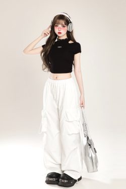 Off-Shoulder Sexy T-Shirt for Women - Handmade Slim Fit Summer Top in Pure Desire Style, Waist-Defining Short Sleeve Fashion