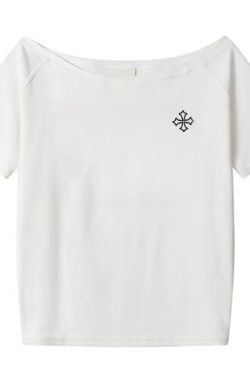 Off-Shoulder Short Sleeve Black T-Shirt with Cross Print - Loose Fit Summer Top for Women, Trendy Spicy Girl Style