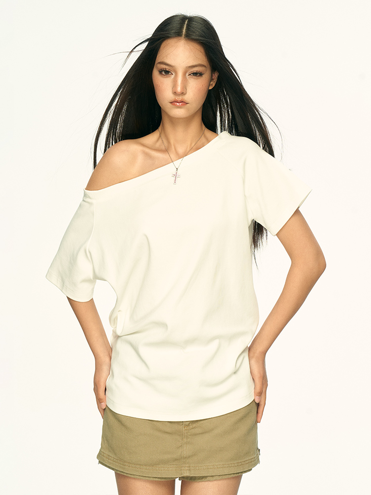 Off-Shoulder Short Sleeve T-Shirt for Women - Spicy Girl Style, Loose Fit, Summer 2025 Trend, American-Inspired Fashion Off-Shoulder Short Sleeve T-Shirt for Women - Spicy Girl Style, Loose Fit, Summer 2025 Trend, American-Inspired Fashion