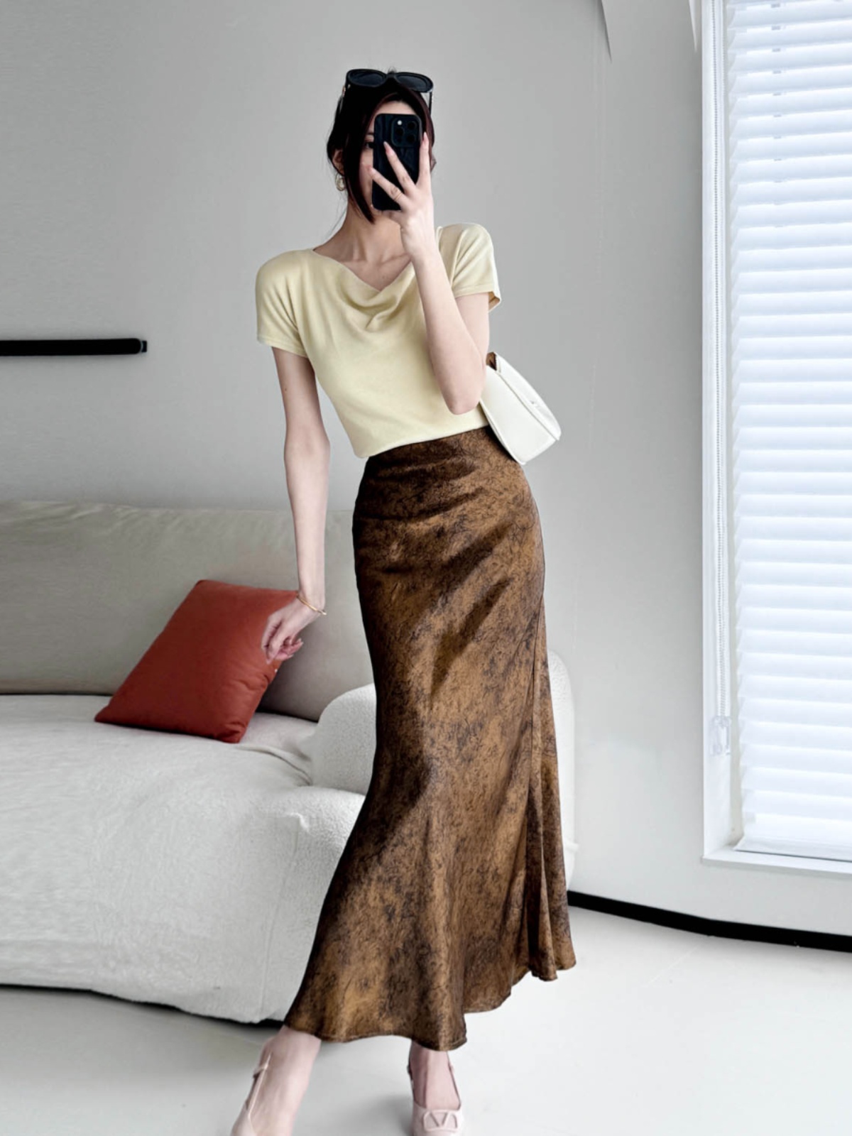 Off-Shoulder Short-Sleeved Top - Women's Summer French Style Thin Stretchy Knit in Light Colors - Elegant & Chic Essentials Off-Shoulder Short-Sleeved Top - Women's Summer French Style Thin Stretchy Knit in Light Colors - Elegant & Chic Essentials