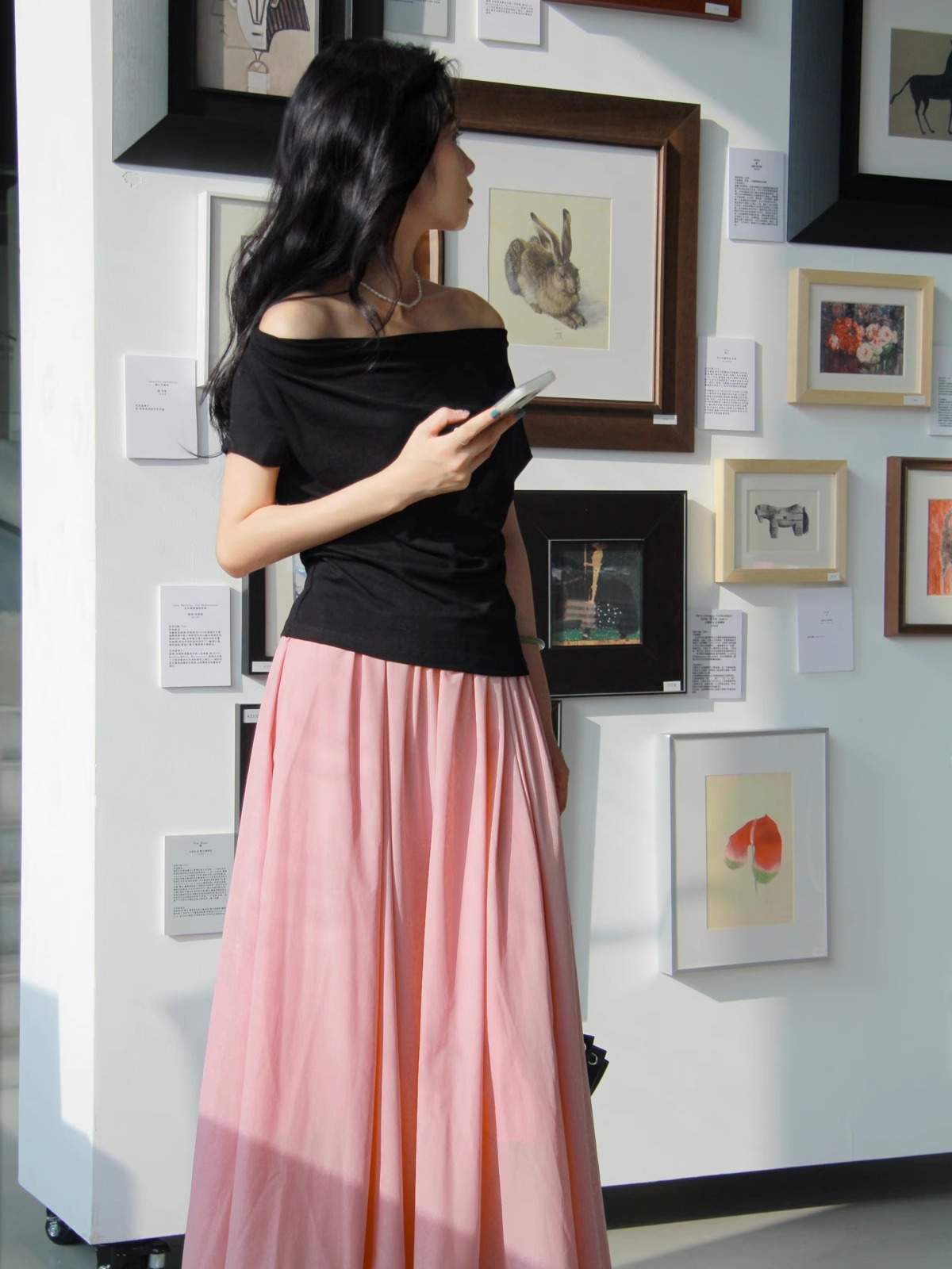 Off-Shoulder Short-Sleeved Top - Women's Summer French Style Thin Stretchy Knit in Light Colors - Elegant & Chic Essentials Off-Shoulder Short-Sleeved Top - Women's Summer French Style Thin Stretchy Knit in Light Colors - Elegant & Chic Essentials