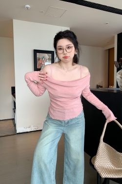 Off-Shoulder Solid Color Plus Size Knitted Shirt - High-End Feel, Slightly Chubby Style, Trendy Casual Top for Effortless Elegance