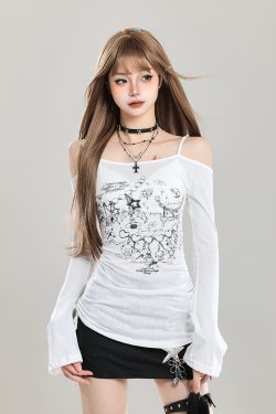Off-Shoulder Spicy Girl Long Sleeve T-Shirt - Slim Fit Sun Protection Summer Cover-Up, Waist-Cinching Women's Top