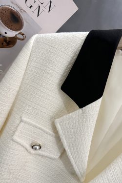 Off-White Color-Blocking French Chic Blazer for Women - 2025 Spring Autumn Short Suit, Stylish Workwear & Casual Fashion