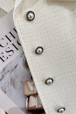 Off-White Color-Blocking French Chic Blazer for Women - 2025 Spring Autumn Short Suit, Stylish Workwear & Casual Fashion