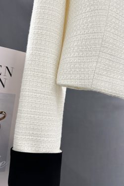 Off-White Color-Blocking French Chic Blazer for Women - 2025 Spring Autumn Short Suit, Stylish Workwear & Casual Fashion