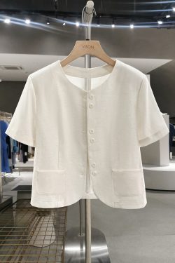 Off-White French-Style Elegant Short Jacket for Women - Chic Summer 2025 Petite Top, Trendy Fashion Essential