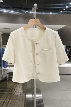 Off-White Korean-Style Street Fashion Thin Jacket for Women - 2025 Summer Sweet Youthful Goddess Short Top