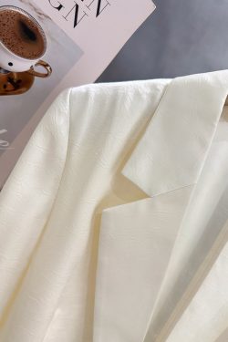 Off-White Minimalist Lace Cuff Blazer for Women - 2025 Summer Style, Imitation Acetate Textured Suit, Chic Fashion Layering Piece