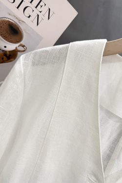 Off-White V-Neck Linen Short Jacket for Women - Korean Style, Summer 2025 Gentle Niche Thin Top