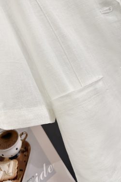 Off-White V-Neck Linen Short Jacket for Women - Korean Style, Summer 2025 Gentle Niche Thin Top