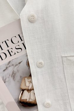 Off-White V-Neck Linen Short Jacket for Women - Korean Style, Summer 2025 Gentle Niche Thin Top