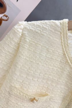 Off-White Vintage Elegant Short Coat for Women - Lightweight Textured Summer 2025 Fashion Top