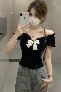 One-Shoulder Butterfly Knot Short Sleeve T-Shirt for Women - Plus Size Slim-Fit Summer Top, Sweet and Spicy Style