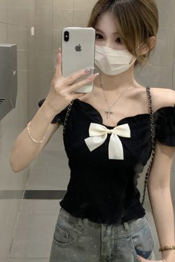 One-Shoulder Butterfly Knot Short Sleeve T-Shirt for Women - Plus Size Slim-Fit Summer Top, Sweet and Spicy Style