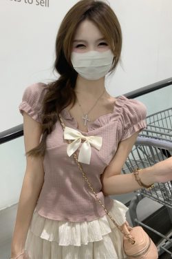 One-Shoulder Butterfly Knot Short Sleeve T-Shirt for Women - Plus Size Slim-Fit Summer Top, Sweet and Spicy Style