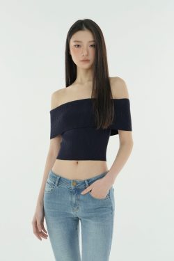 One-Shoulder Fitted Knitted Short Sleeve Top - Trendy 90s Style Women's Fashion Top