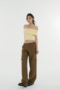 One-Shoulder Fitted Knitted Short Sleeve Top - Trendy 90s Style Women's Fashion Top