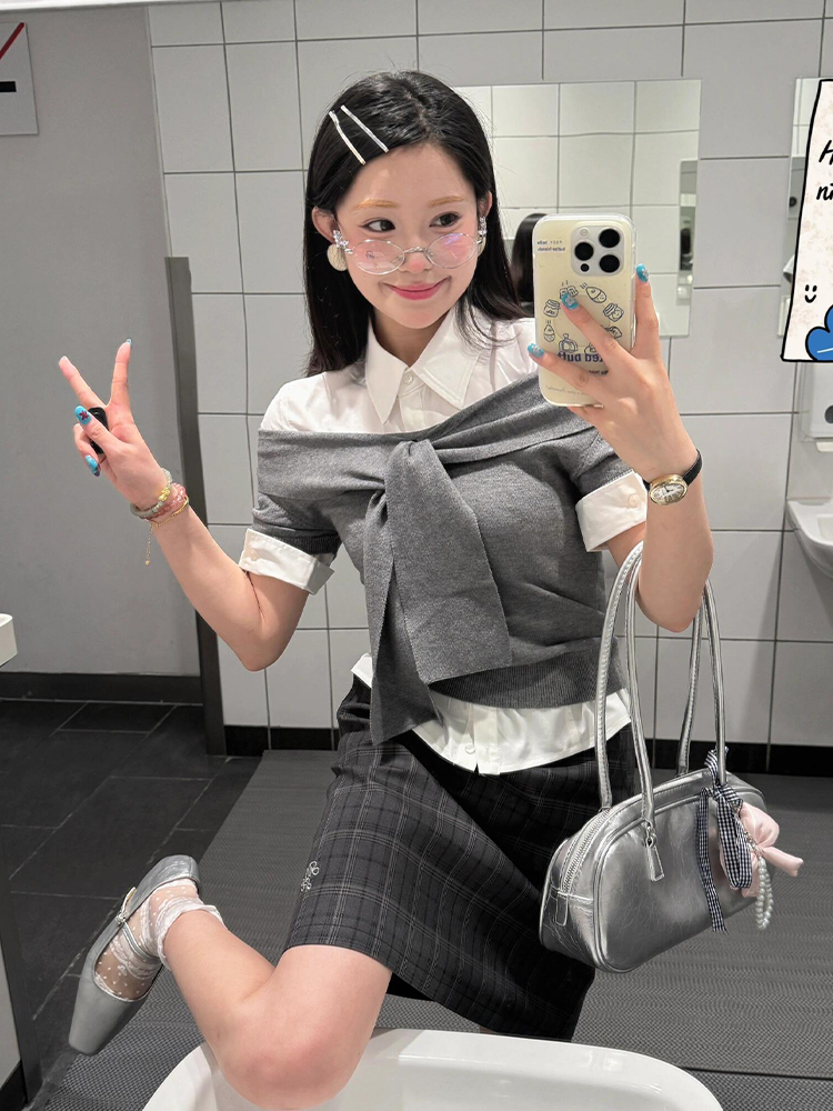 One-Shoulder Short Sleeve Knitted Top for Women - Trendy Gray Summer T-Shirt, Slim Fit, Hot Girl Style, Y2K Fashion One-Shoulder Short Sleeve Knitted Top for Women - Trendy Gray Summer T-Shirt, Slim Fit, Hot Girl Style, Y2K Fashion