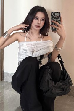 One-Shoulder Spicy Girl Printed Camisole Cover-Up - Women's Slim-Fit Summer Waist-Cut Bikini Two-Piece Set