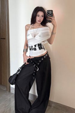 One-Shoulder Spicy Girl Printed Camisole Cover-Up - Women's Slim-Fit Summer Waist-Cut Bikini Two-Piece Set