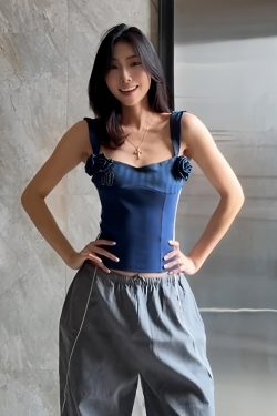 One-Shoulder Spicy Girl Tank Top for Women - Summer 3D Floral Slim Fit Design with Rhinestones, Y2K Style, Trendy Casual Wear