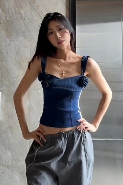 One-Shoulder Spicy Girl Tank Top for Women - Summer 3D Floral Slim Fit Design with Rhinestones, Y2K Style, Trendy Casual Wear