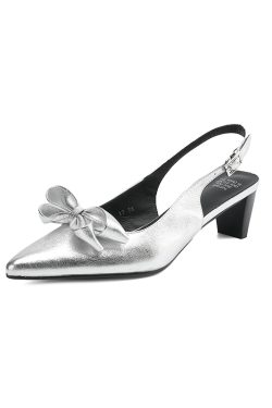 Open-Back High Heel Sandals for Women - French Pointed Toe Genuine Leather with Stunning Bow Detail