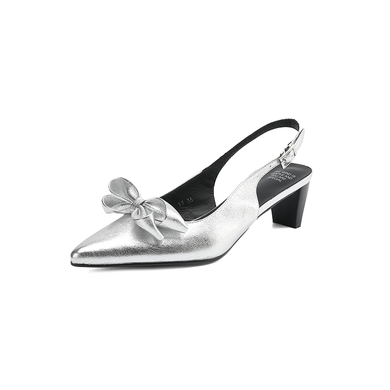 Open-Back High Heel Sandals for Women - French Pointed Toe Genuine Leather with Stunning Bow Detail Open-Back High Heel Sandals for Women - French Pointed Toe Genuine Leather with Stunning Bow Detail