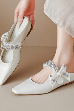 Open-Toe Half Slippers with Bowknot Rhinestones - Women's One-Strap Sandals in Italian French Fashion Style