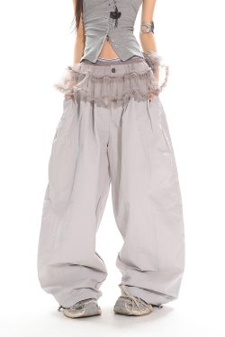 Orange Low-Waist Wide-Leg Casual Pants - American Retro Loose Pleated Parachute Style, Floor-Length Y2K Fashion Trousers