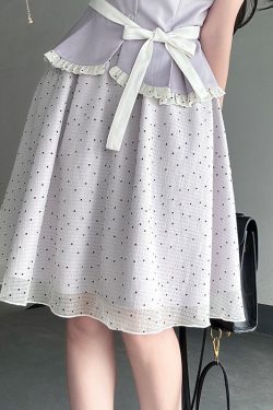 Original JK Uniform Yellow Doll Collar Top with Pudding Bear and Polka Dot Skirt Set - Women's Summer College Style