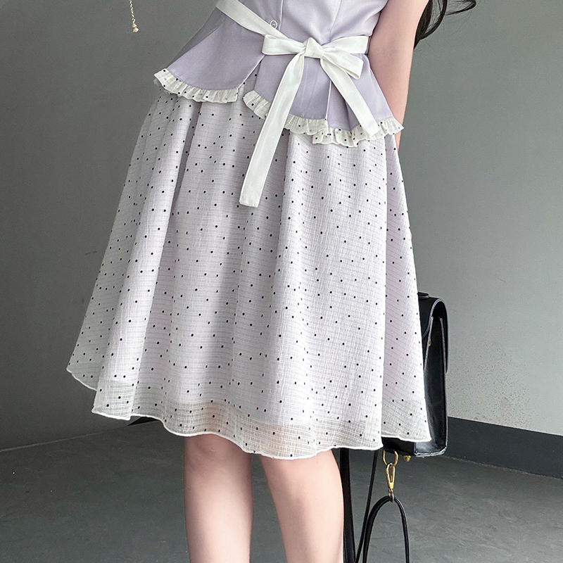 Original JK Uniform Yellow Doll Collar Top with Pudding Bear and Polka Dot Skirt Set - Women's Summer College Style Original JK Uniform Yellow Doll Collar Top with Pudding Bear and Polka Dot Skirt Set - Women's Summer College Style