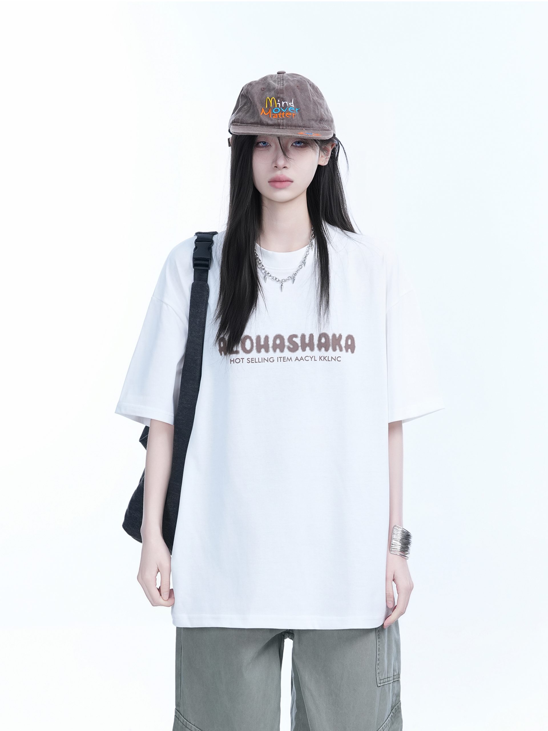 Oversized American Street Style Heavy Short-Sleeve T-Shirt for Women - "Sit and Eat Until the Mountains Are Empty", Casual Y2K Fashion Oversized American Street Style Heavy Short-Sleeve T-Shirt for Women - "Sit and Eat Until the Mountains Are Empty", Casual Y2K Fashion