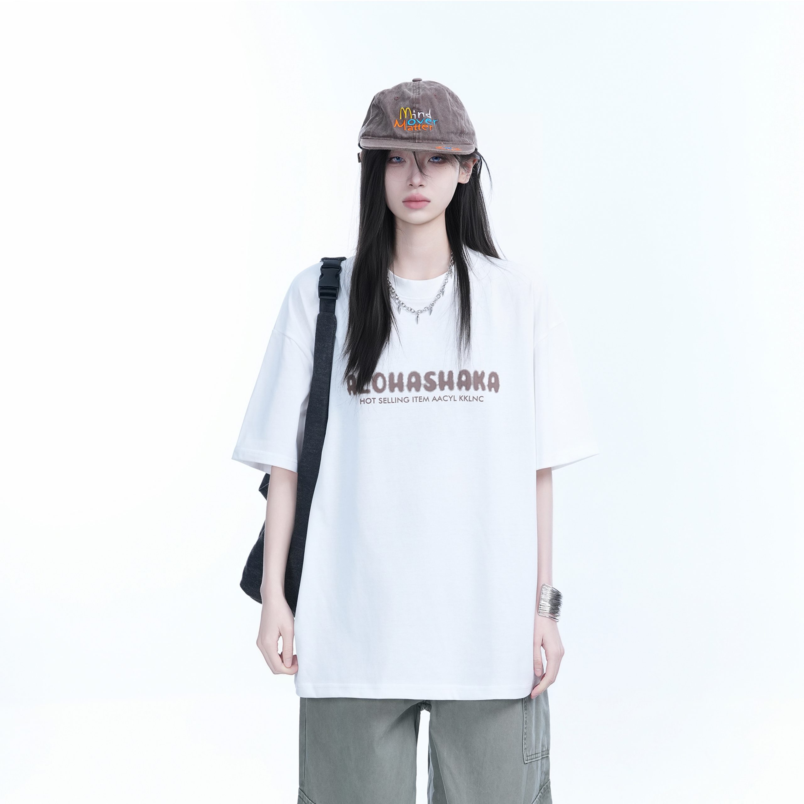 Oversized American Street Style Heavy Short-Sleeve T-Shirt for Women - "Sit and Eat Until the Mountains Are Empty", Casual Y2K Fashion Oversized American Street Style Heavy Short-Sleeve T-Shirt for Women - "Sit and Eat Until the Mountains Are Empty", Casual Y2K Fashion