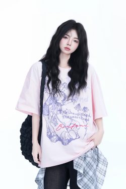 Oversized Black Short Sleeve T-Shirt for Women - American Street Style, Casual Cotton Tee with