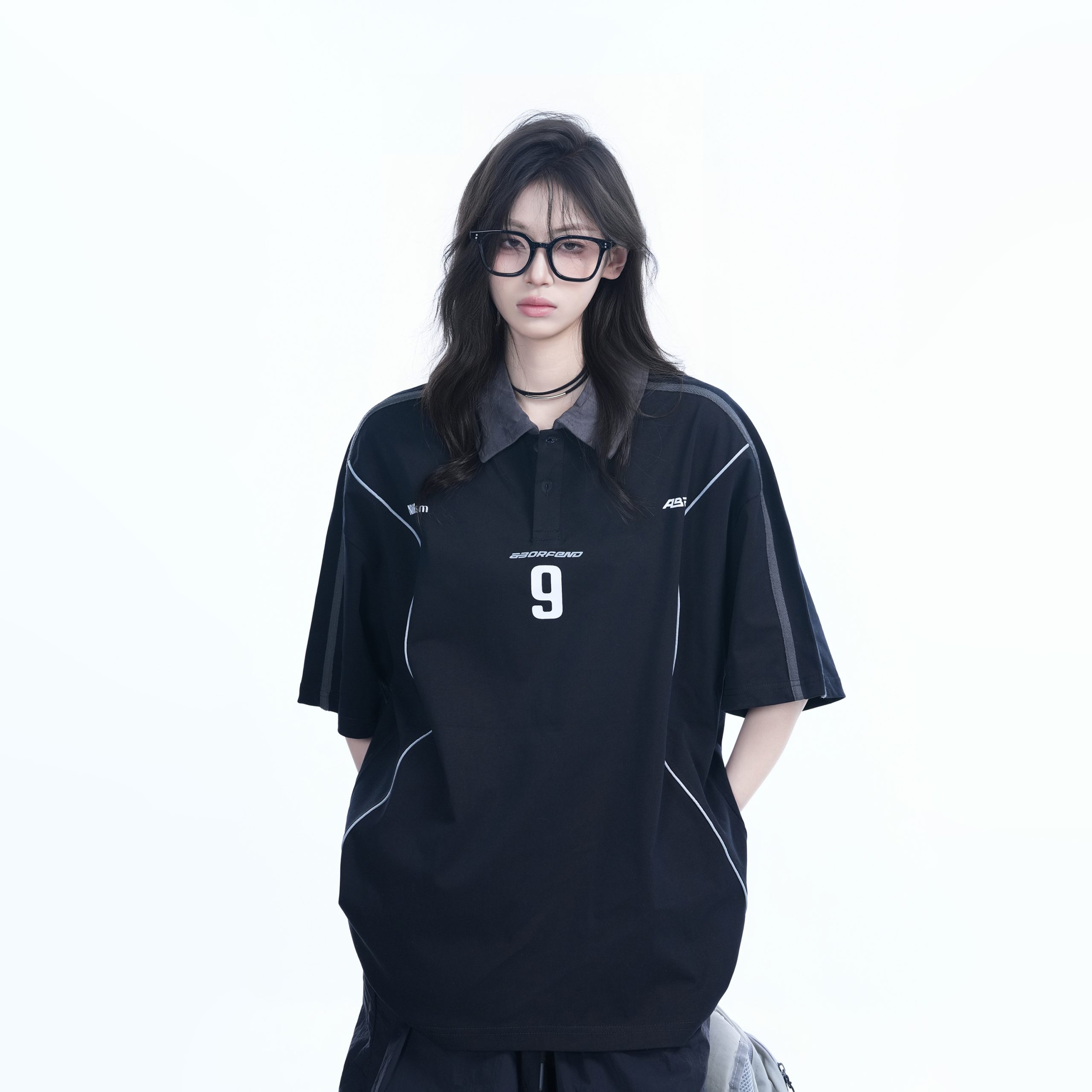 Oversized Black Short Sleeve T-Shirt for Women with American Street Style Collar and Quote, Casual Y2K Fashion Top Oversized Black Short Sleeve T-Shirt for Women with American Street Style Collar and Quote, Casual Y2K Fashion Top