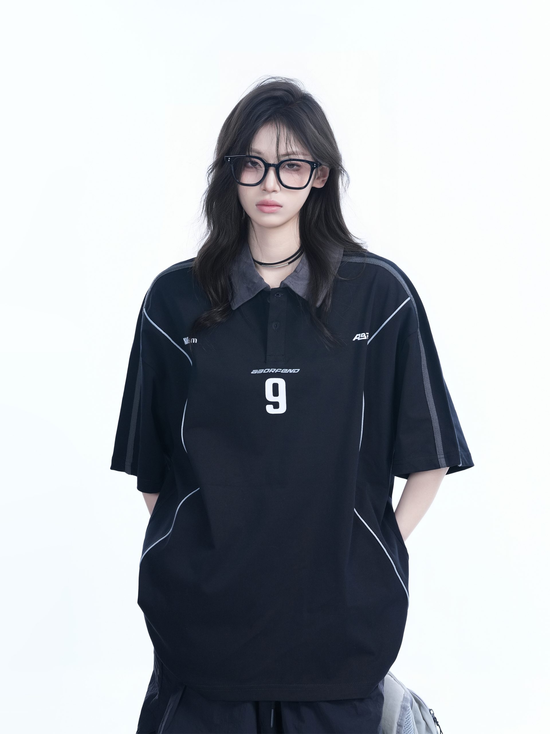 Oversized Black Short Sleeve T-Shirt for Women with American Street Style Collar and Quote, Casual Y2K Fashion Top Oversized Black Short Sleeve T-Shirt for Women with American Street Style Collar and Quote, Casual Y2K Fashion Top